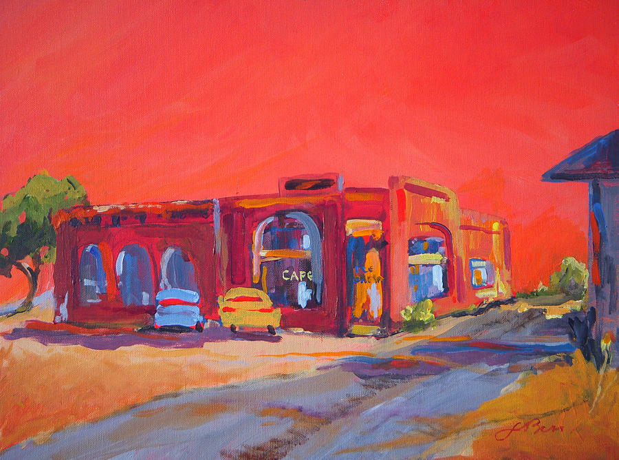 Red Sky Painting - Favorite Cafe by Judy Bess