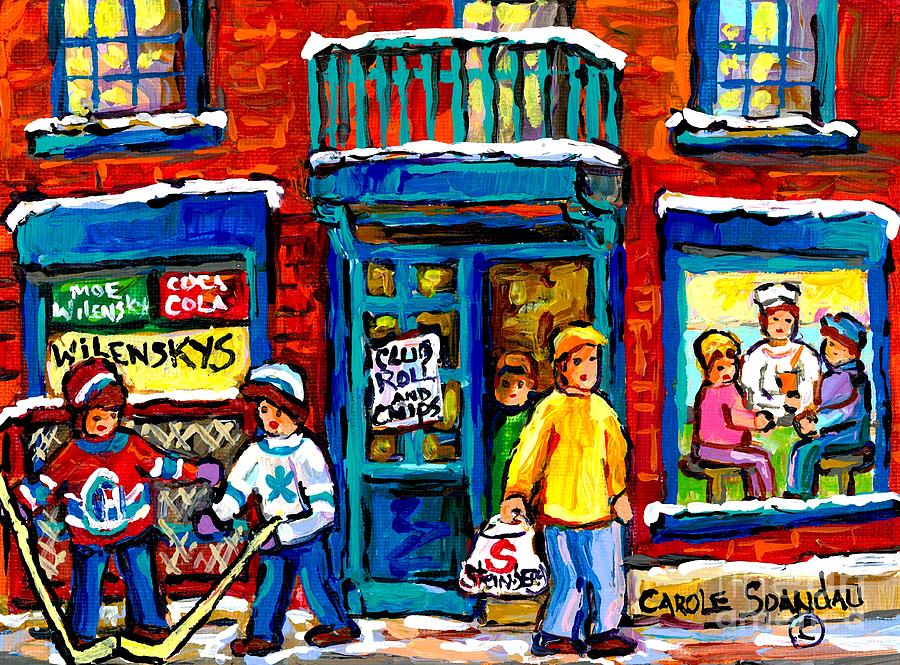 Favorite Montreal Lunch Spot Wilenskys Counter Canadian Hockey Art Painting For Sale Carole Spandau Painting by Carole Spandau