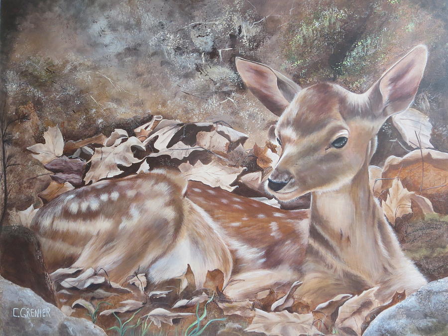 Fawn Faon Parc Omega Painting By Christine Grenier