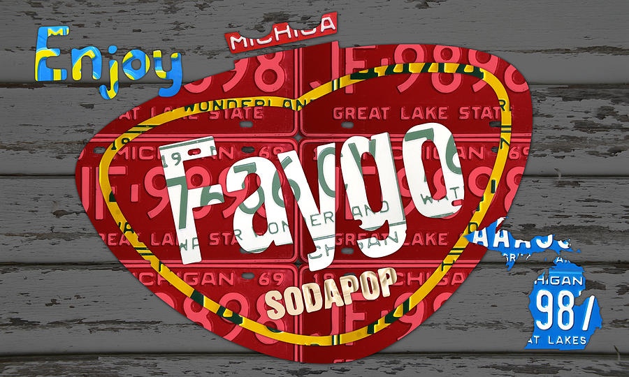 Faygo Soda Pop Recycled Vintage Michigan License Plate Art on Gray Distressed Barn Wood Mixed Media by Design Turnpike
