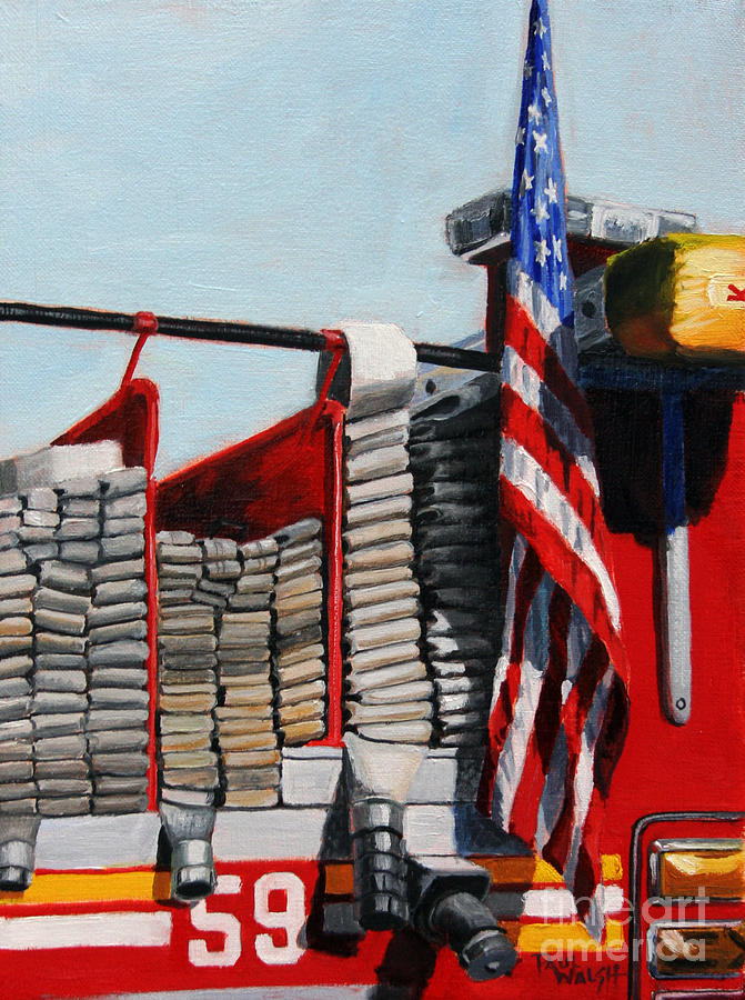 Fdny Painting - FDNY ENGINE 59 American Flag by Paul Walsh