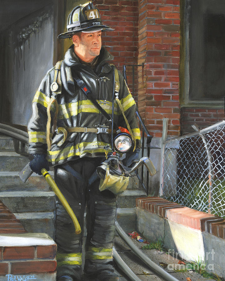 Fdny Painting - Fdny Squad 41 Firefighter by Paul Walsh