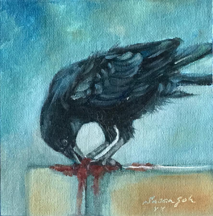 Feasting Raven Painting by Susan Goh
