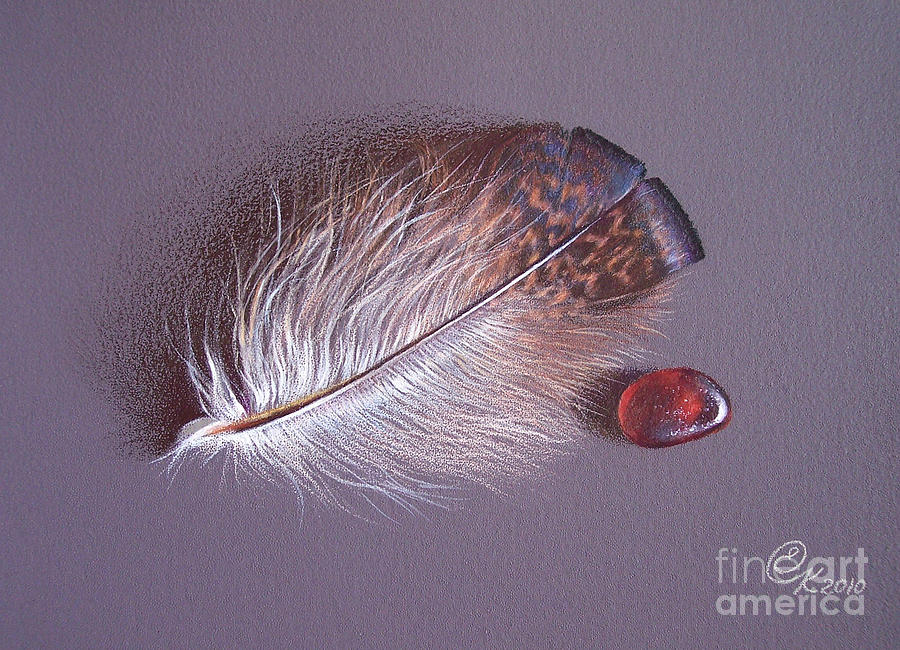 Feather and sea glass 3 Drawing by Elena Kolotusha