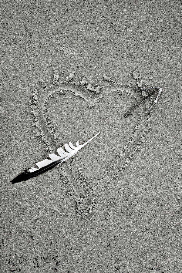 feather arrow through heart in the sand by Peter Pauer feather arrow through heart in the sand by Peter Pauer