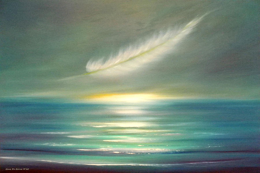 Sunset Painting - Feather at Sunset by Gina De Gorna