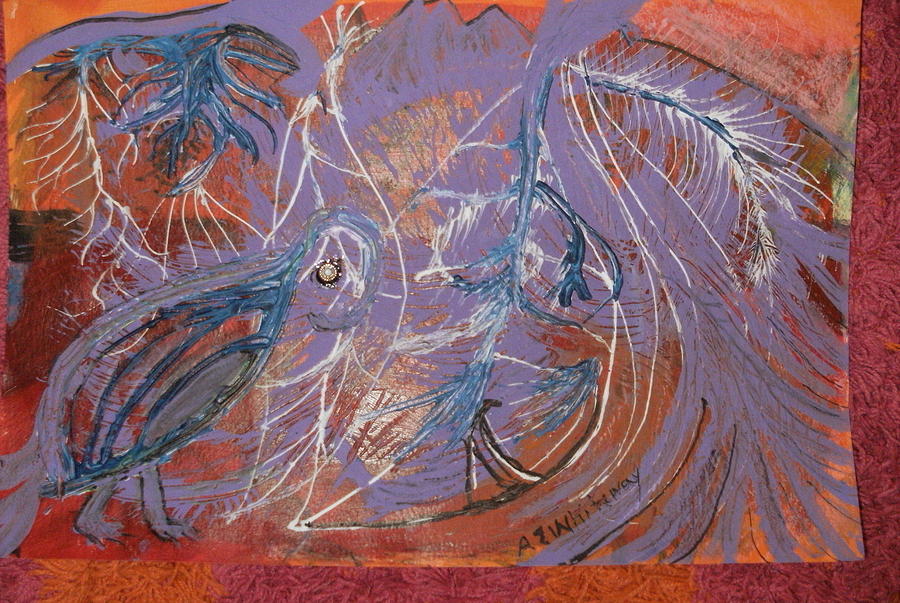 Abstract Mixed Media - Feathers and Swirls by Anne-Elizabeth Whiteway