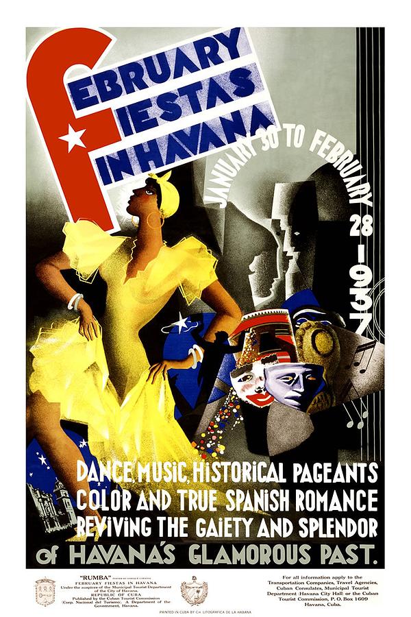 February Fiestas in Havana - Woman Dancing at Carnaval - Retro travel Poster - Vintage Poster Mixed Media by Studio Grafiikka