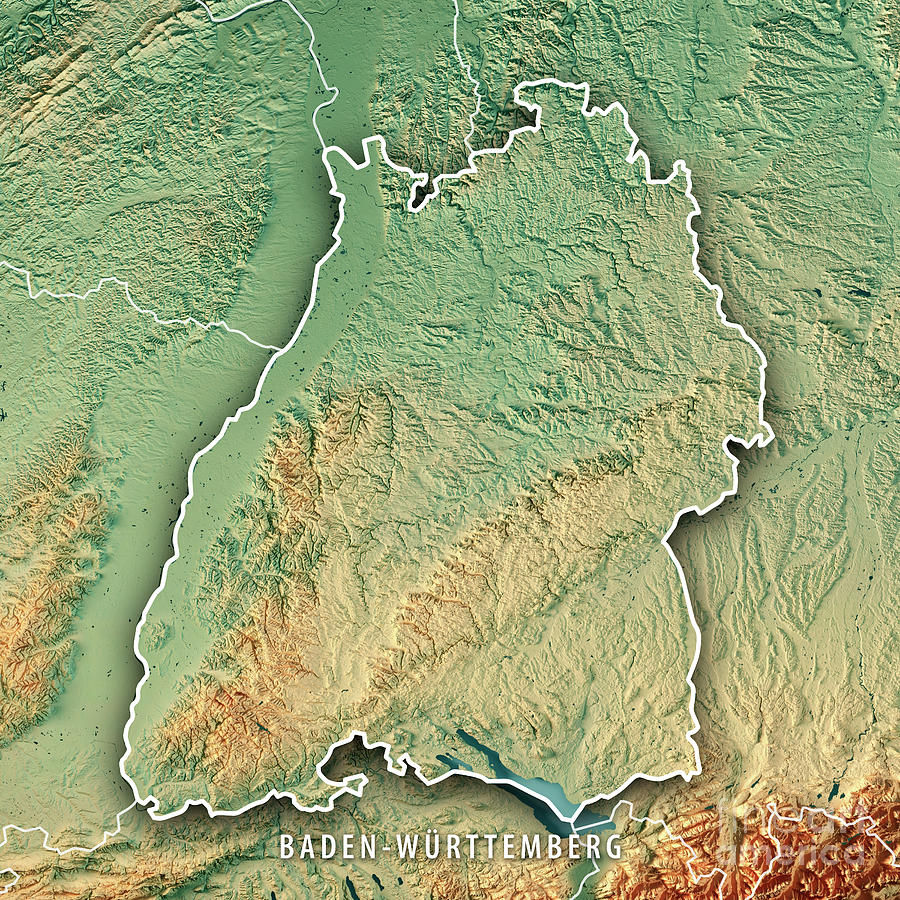 Federal State Of Baden-Wurttemberg Germany 3D Render Topographic ...