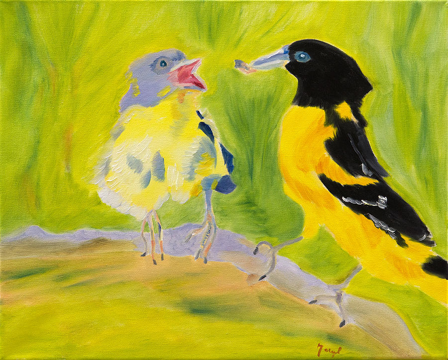 Bird Picnic in the Sun Painting by Meryl Goudey