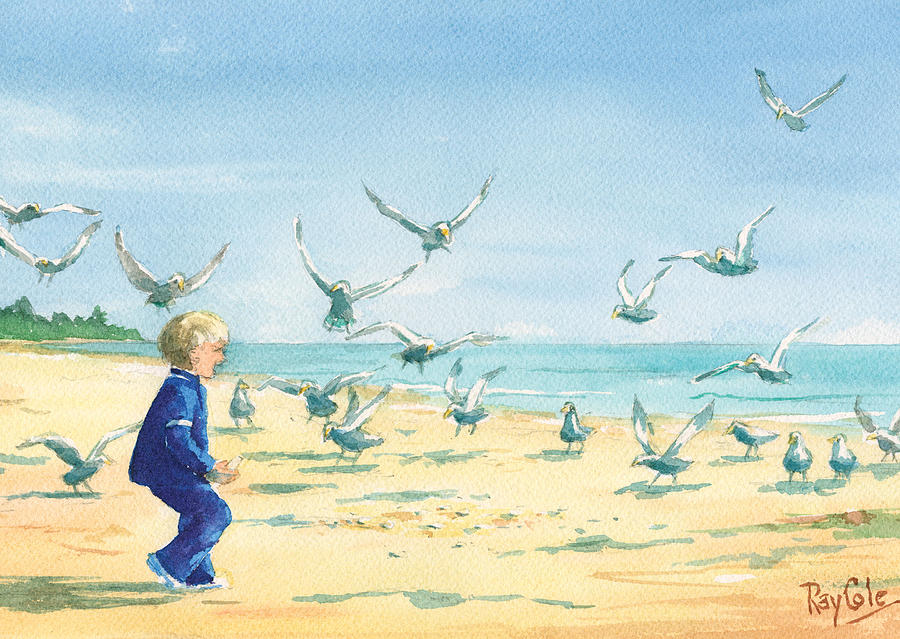Seagulls Feeding Painting - Feeding Joy by Ray Cole Seagulls Feeding Painting - Feeding Joy by Ray Cole