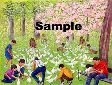 White Birds Painting - Feeding Pigeon by Komi Chen White Birds Painting - Feeding Pigeon by Komi Chen