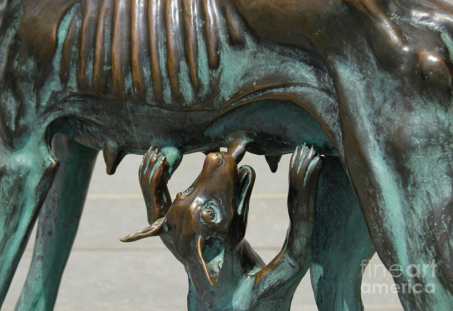 Feeding Pup Bronze Sculpture Photograph by Eddie Barron