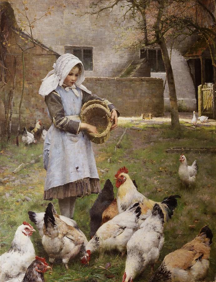 Feeding the Chickens Painting by MotionAge Designs