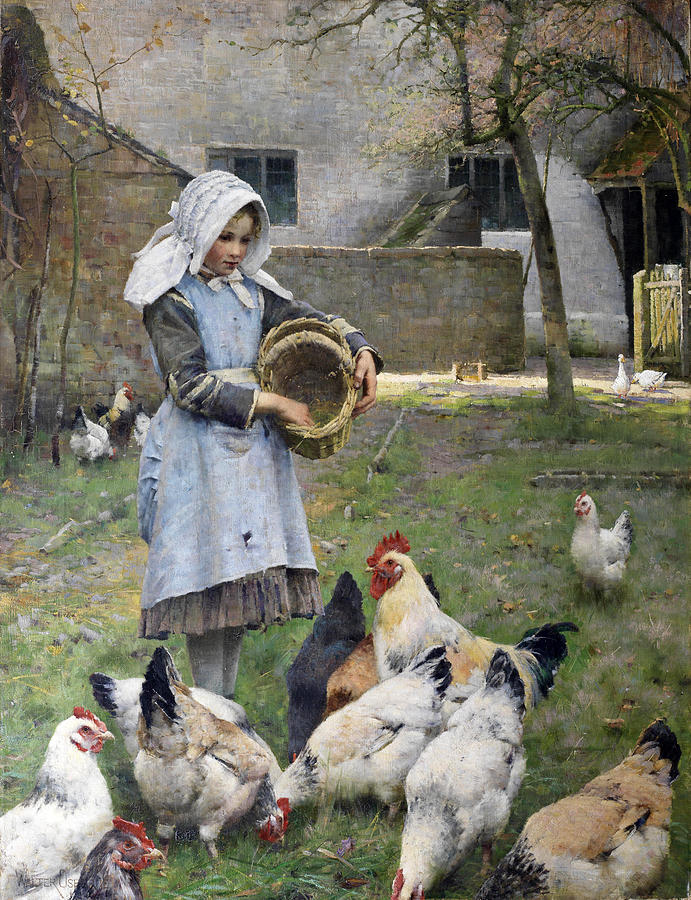 Walter Frederick Osborne Painting - Feeding the Chickens by Walter Osborne