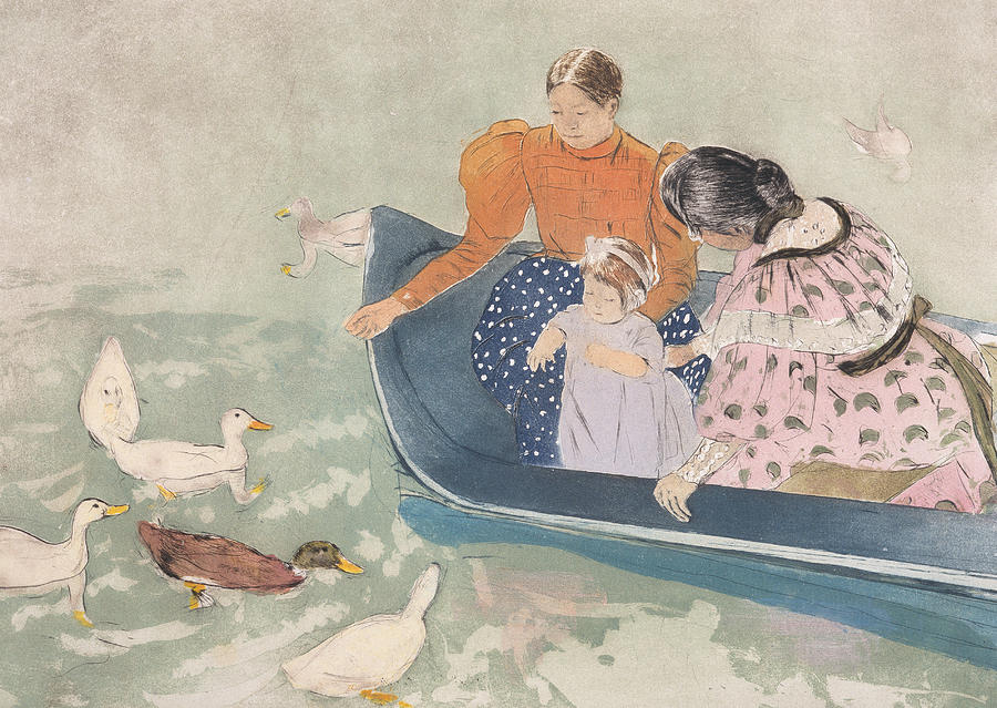 Mary Stevenson Cassatt Painting - Feeding the Ducks by Mary Stevenson Cassatt