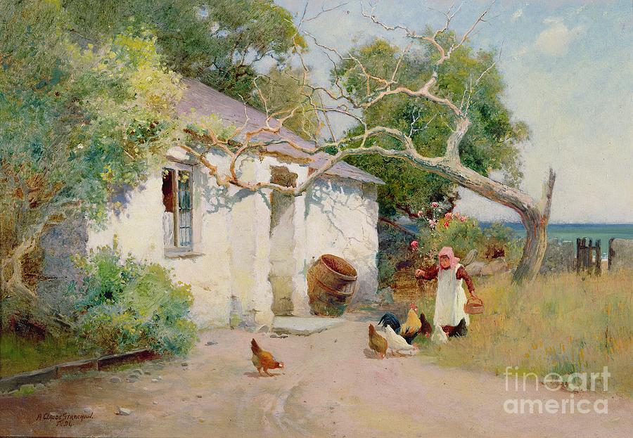 Rooster Painting - Feeding the Hens by Arthur Claude Strachan