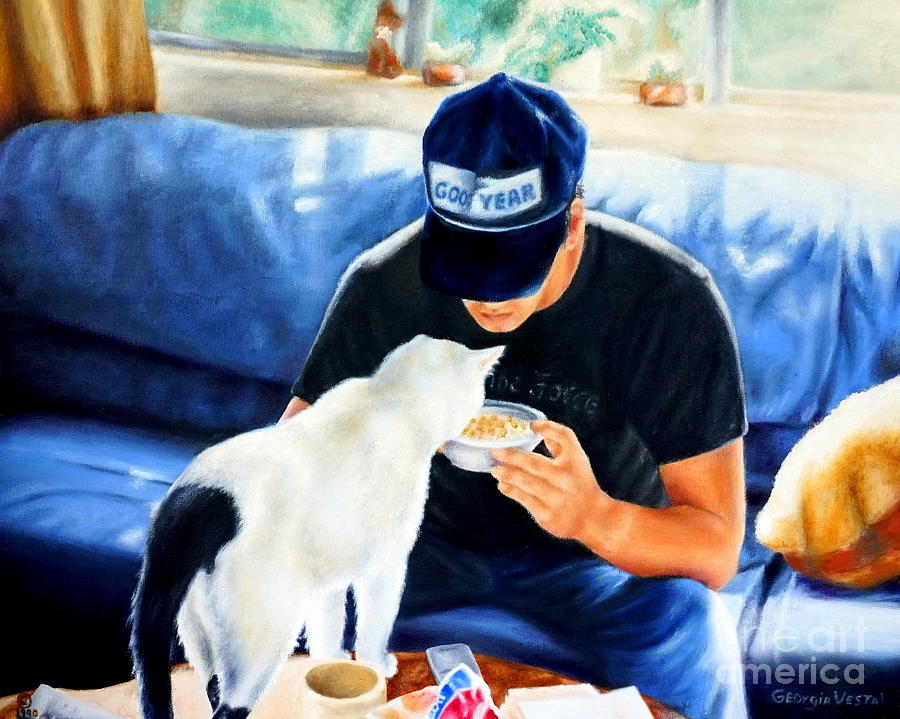 Feeding the Kitty Painting by Georgia Doyle