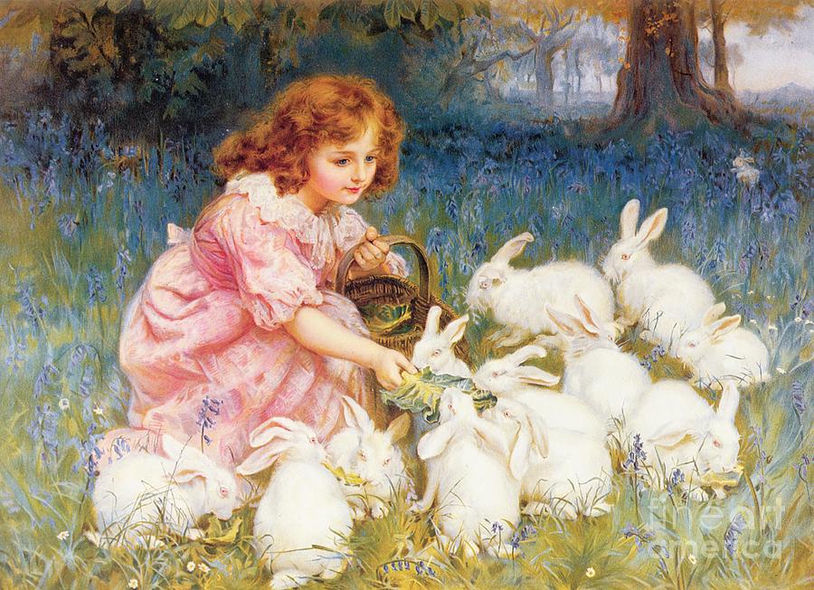 Feeding Painting - Feeding the Rabbits by Frederick Morgan