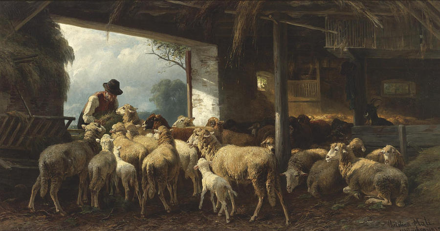 Feeding the Sheep Painting by Christian Friedrich Mali