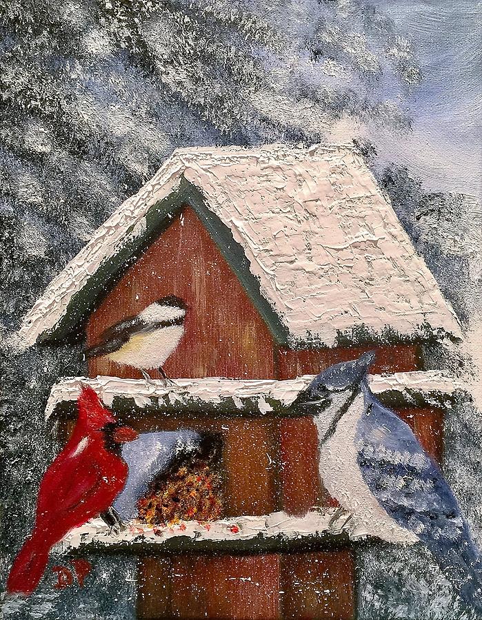 Birdhouse Rock III Painting by Donna Painter