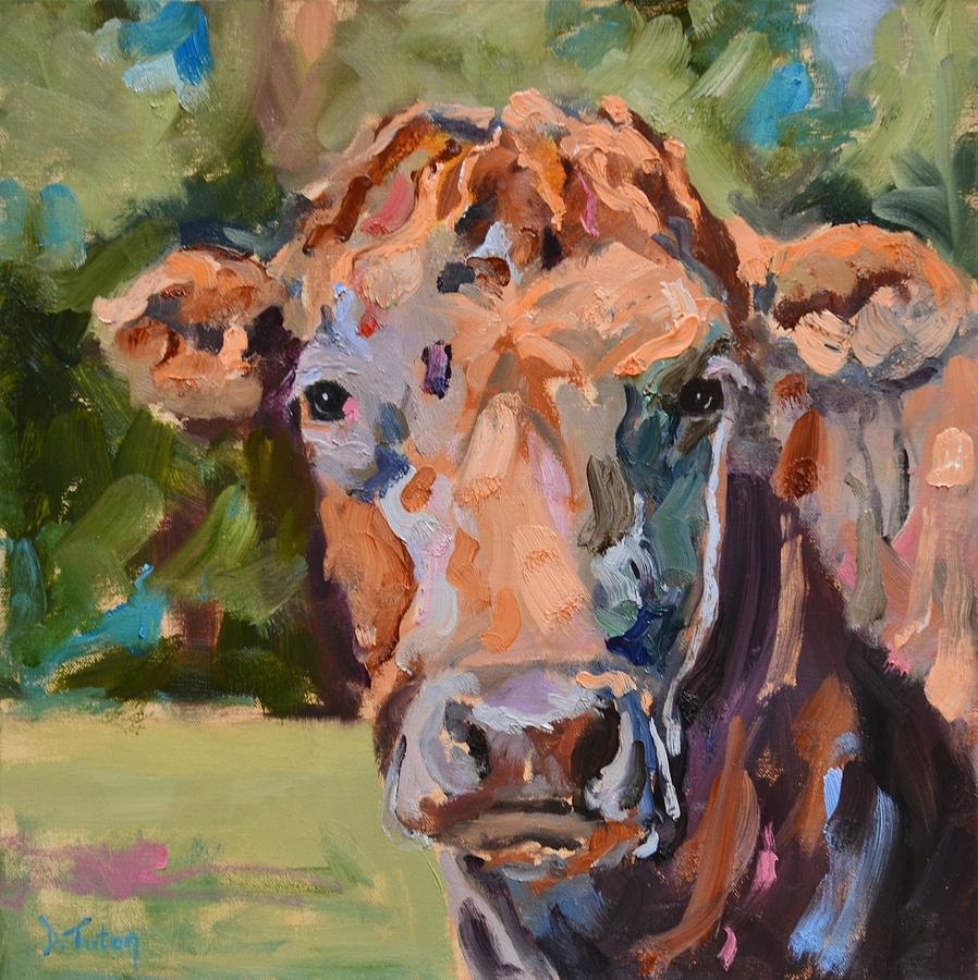 Feeling Peachy Cow Painting Painting by Donna Tuten