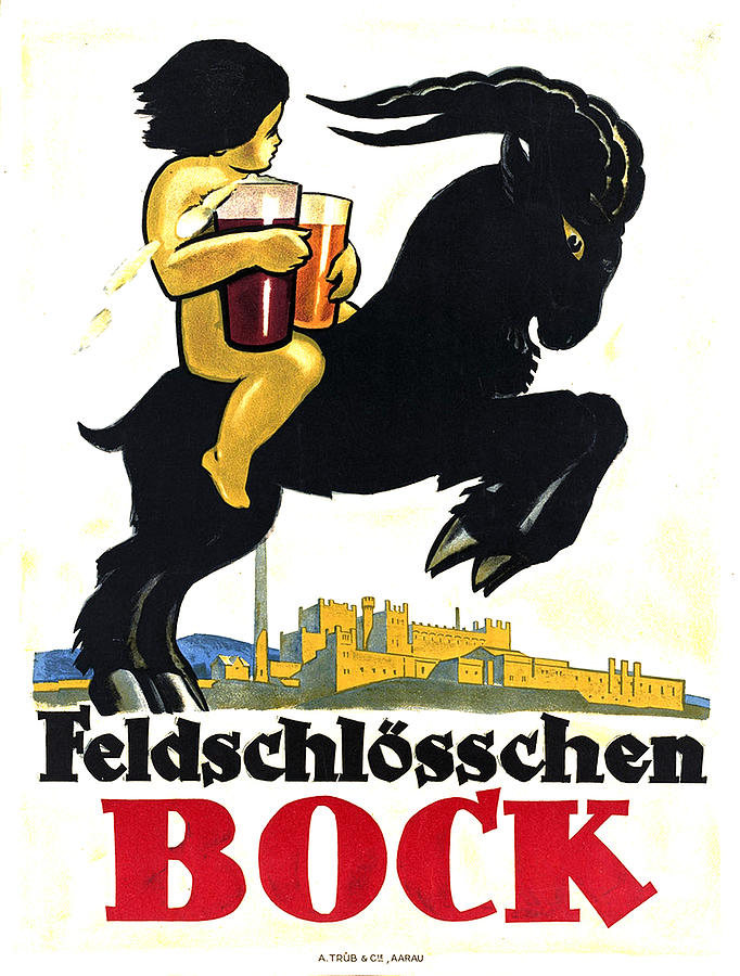 Feldschlosschen Bock - Vintage Beer Advertsing Poster 2 Mixed Media by Studio Grafiikka