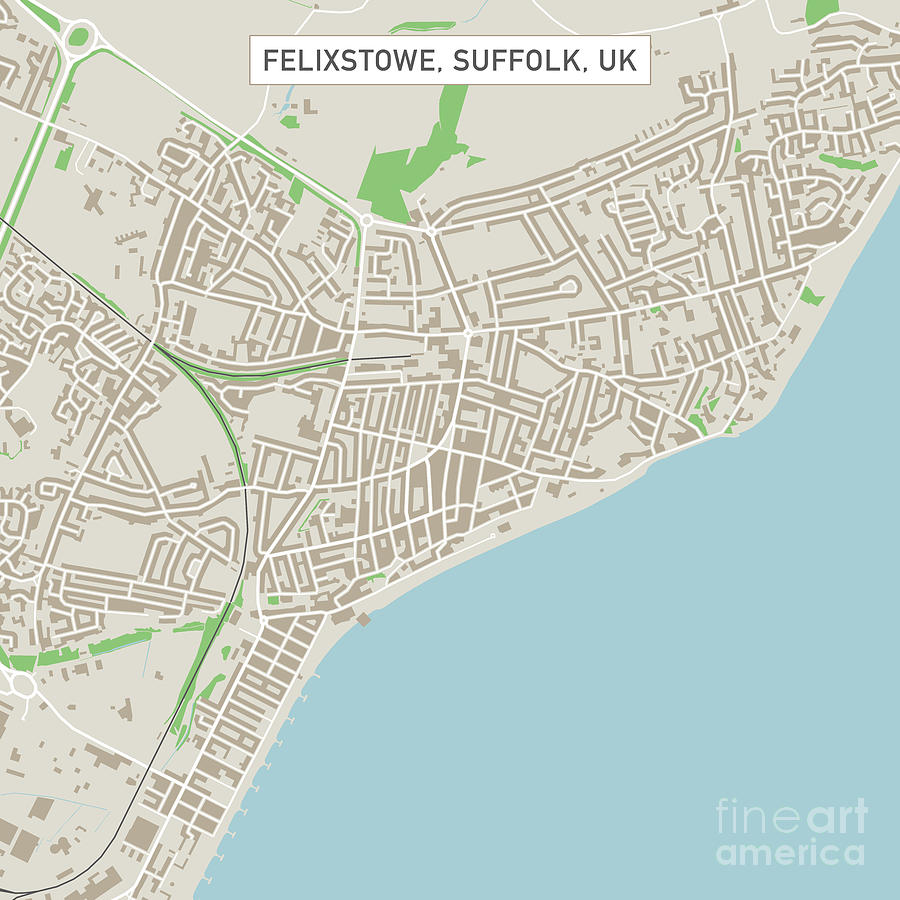 City Digital Art - Felixstowe Suffolk UK City Street Map by Frank Ramspott