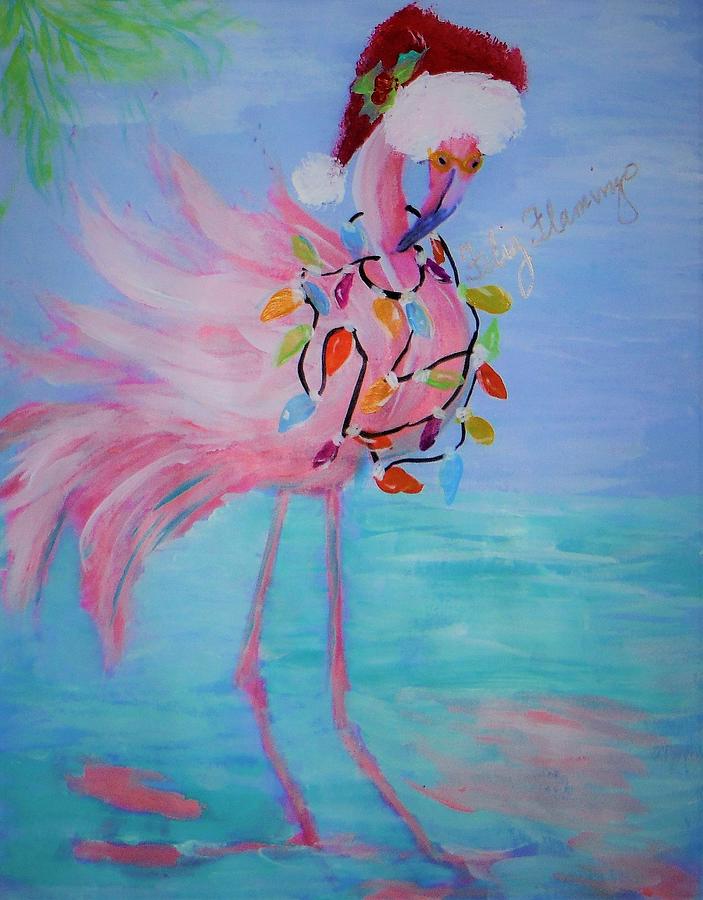 Feliz Flamingo Mixed Media by Jacqueline Whitcomb