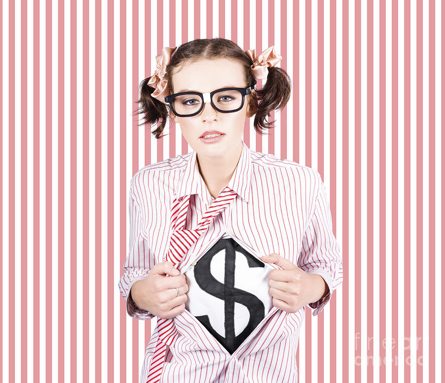 Female Business Superhero Showing Dollar Sign Photograph by Jorgo Photography