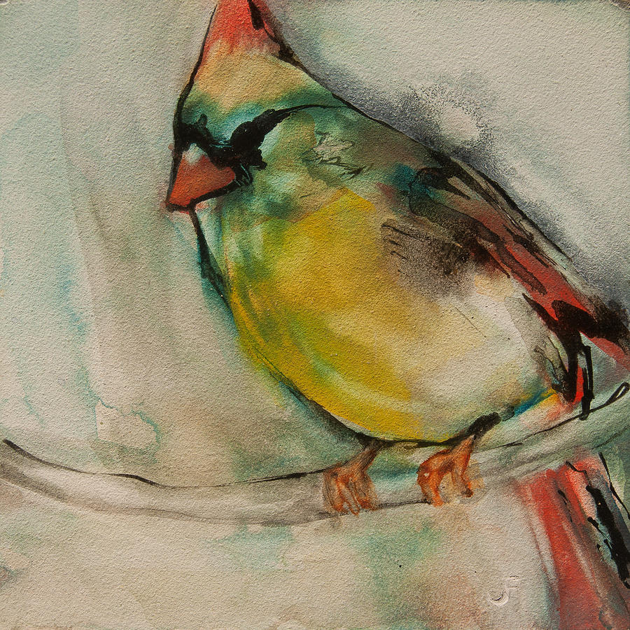 Female Cardinal 2 Painting by Jani Freimann