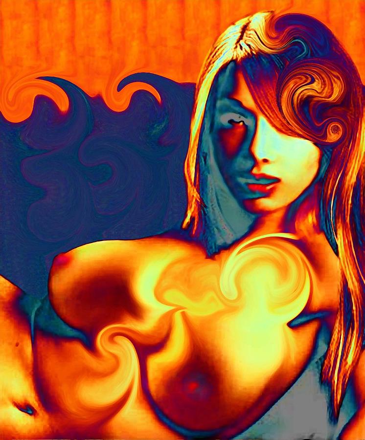 Female Contemporary Nude on a Wave Painting by G Linsenmayer
