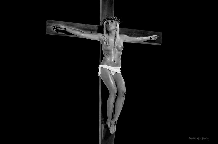 Female Photograph - Female Crucifix in dark  by Ramon Martinez