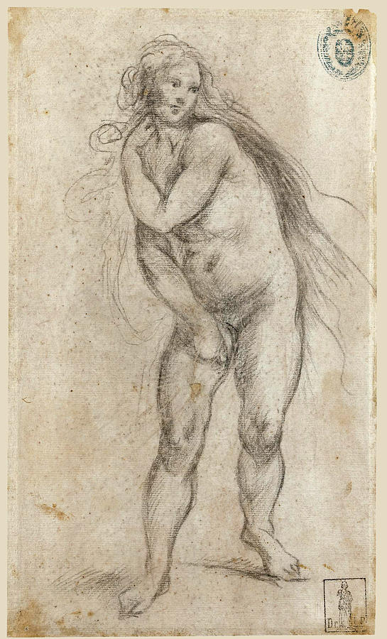 Female Figure. Expulsion of Eve from Paradise Drawing by Francesco Furini