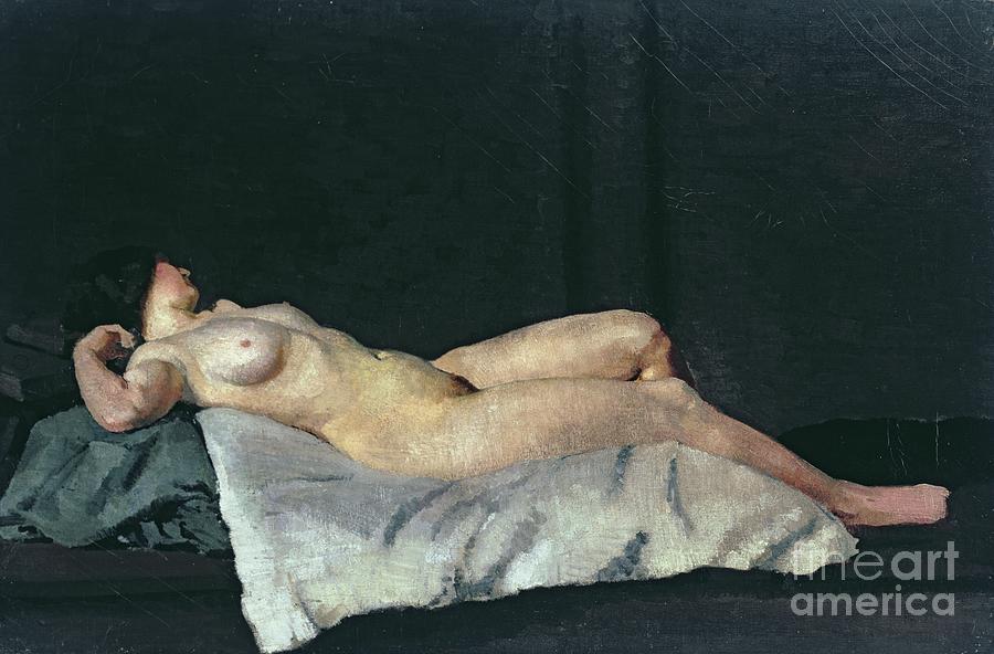 Female Figure Lying on Her Back Painting by Dora Carrington