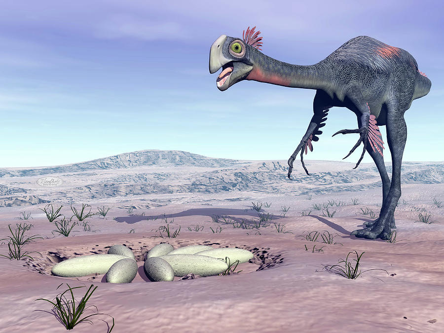 Female Gigantoraptor Going To Its Nest 3d Render Digital Art By