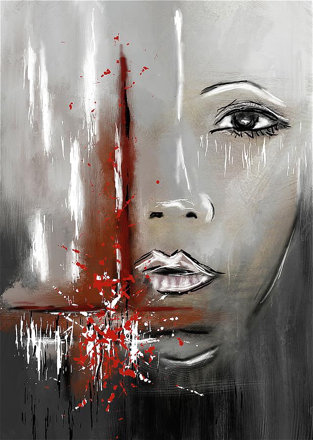 Female Half Face on Grey Abstract Digital Art by Eduardo