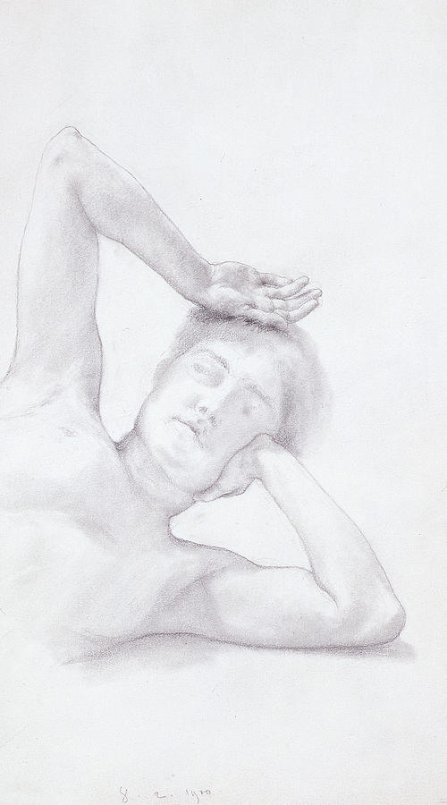Female Head and Torso Drawing by Lawrence Alma-Tadema