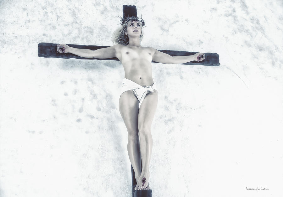 Crucifix Photograph - Female Jesus on crucifix by Ramon Martinez