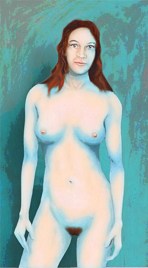 Female Nude Blue With Red Hair Painting by G Linsenmayer