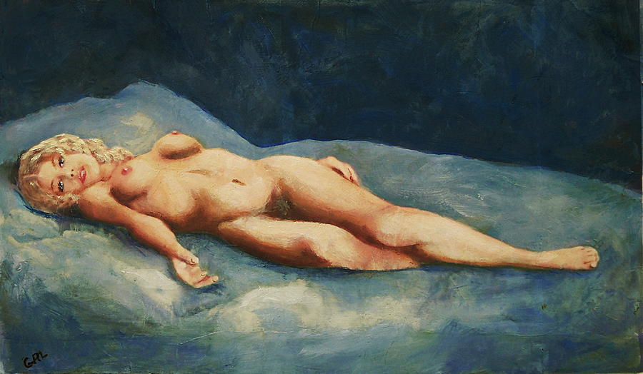  Female Nude Brigit Reclining With Blue Painting by G Linsenmayer