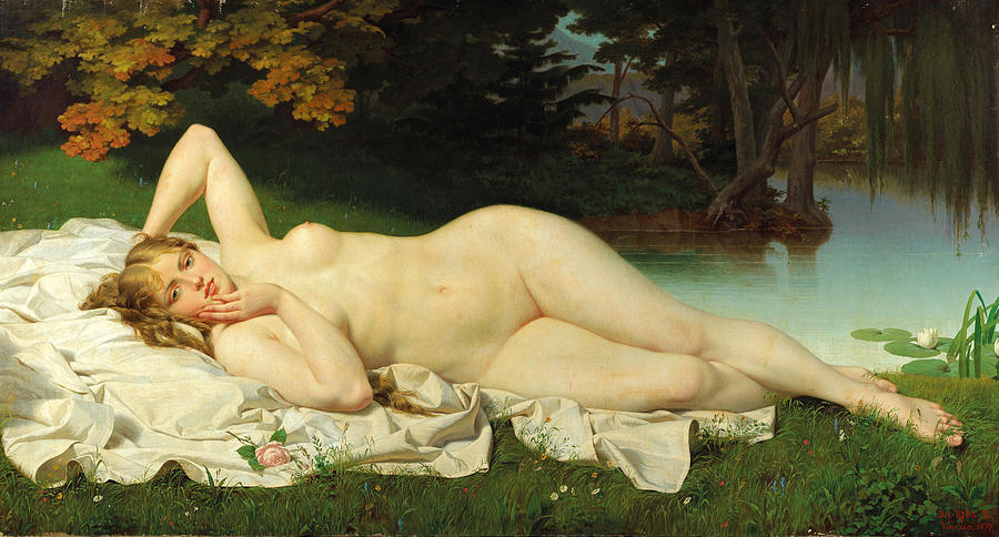 Female Nude In An Open Landscape Painting by Luigi da Rios