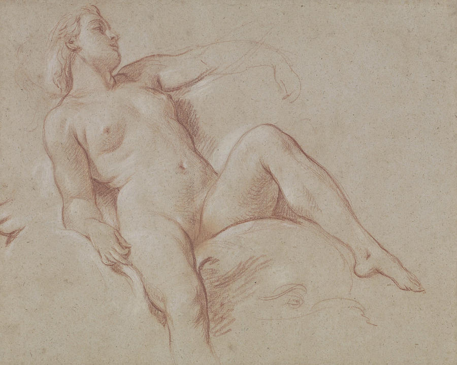 Nude Drawing - Female Nude on a Dolphin by Francois Boucher