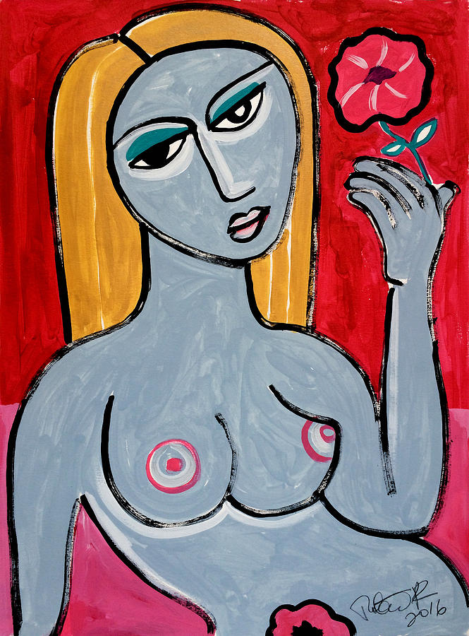 Female Nude Poppy Girl by Robert Erod Painting by Robert R Splashy Art Abstract Paintings