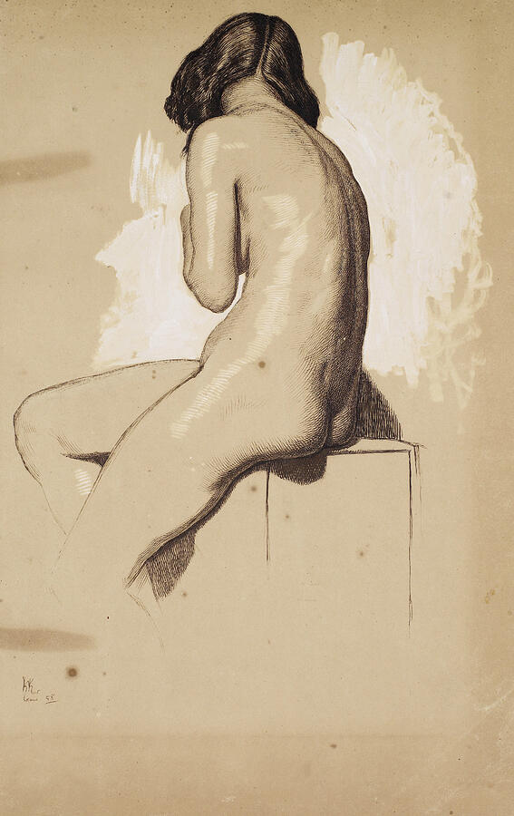 Female Nude - Study from Behind, from 1858 Drawing by William Holman Hunt