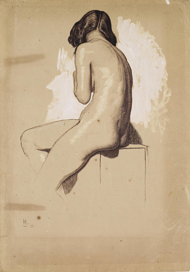 Female Nude. Study from behind Drawing by William Holman Hunt