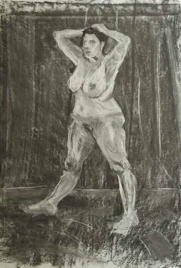 Female Nude Using Chalk And Charcoal Drawing by Mike Jory