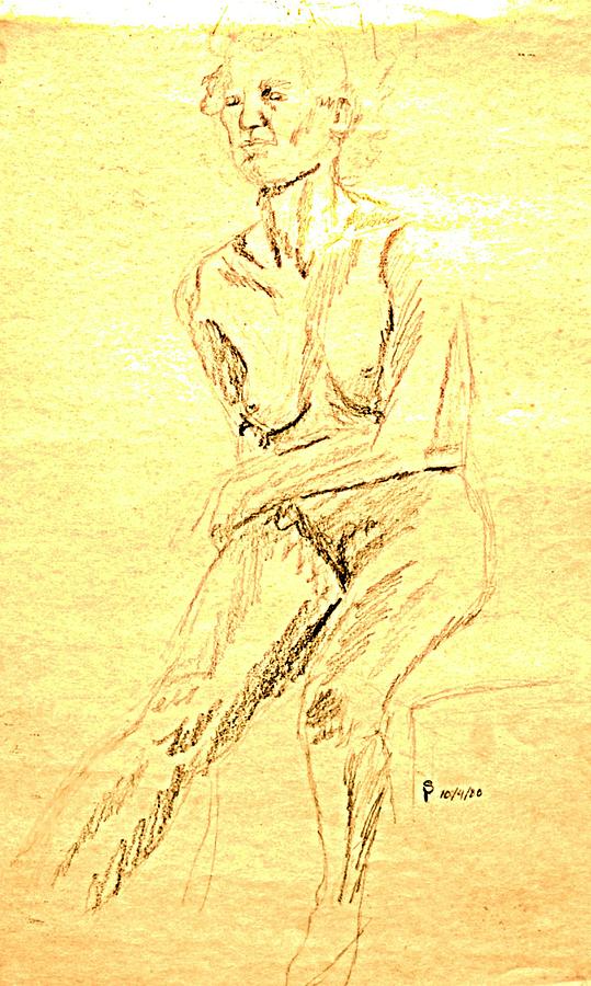 Nude Drawing - Female Nude with Arm Across by Sheri Parris