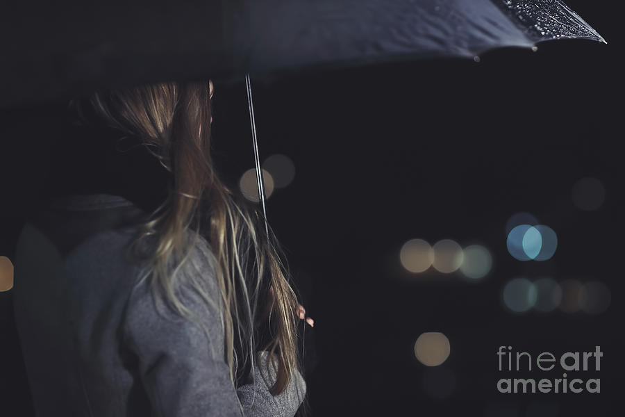 Female outdoors in rainy night Photograph by Anna Om
