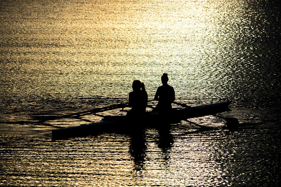Female Rowers on Sunset Lake Photograph by Andreas Berthold